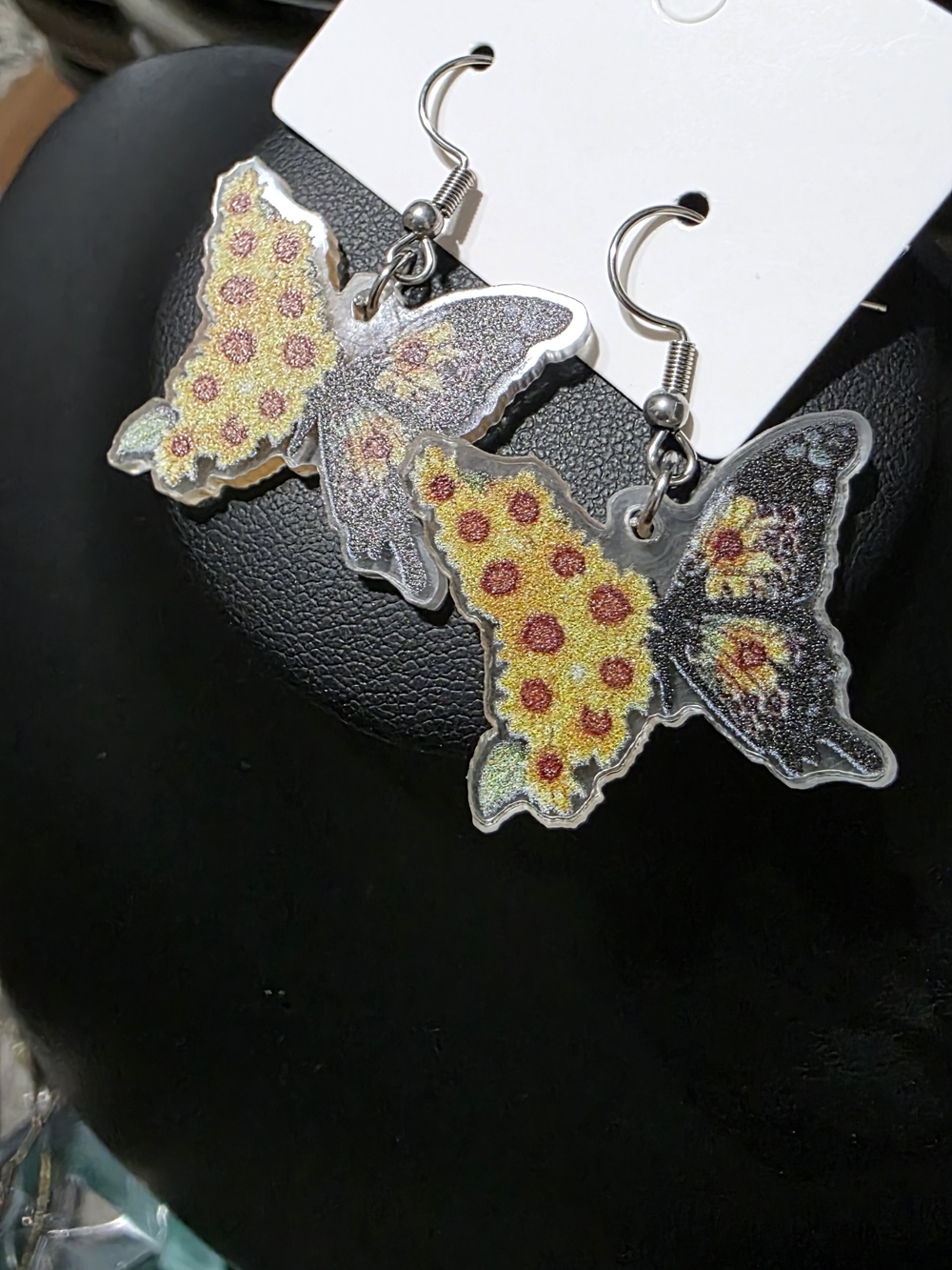 Yellow Butterfly Flower Drop Earrings -